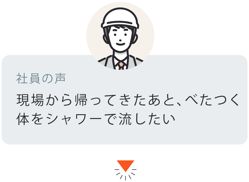 現場から帰ってきたあと、べたつく体をシャワーで流したい。